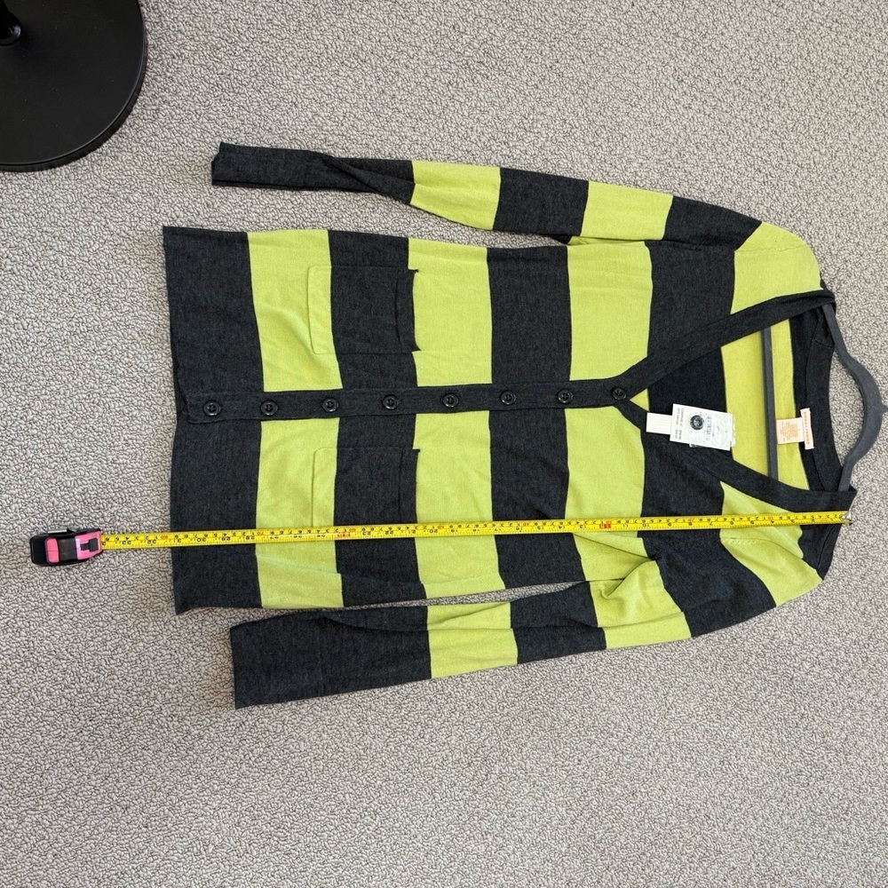 Sweet Romeo Green and Gray Striped Cardigan - Picture 6 of 7